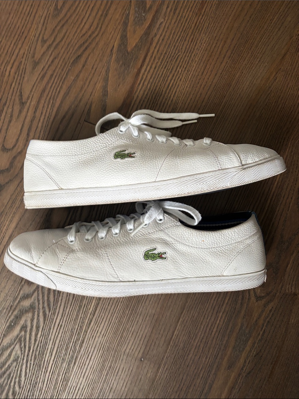 LACOSTE Mens sz 12 White Leather Tennies Sneakers Preppy Exc Condition